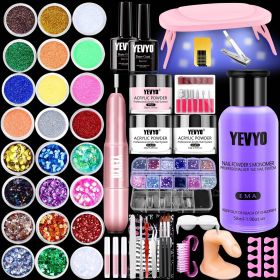 Acrylic Nail Kit With Drill And UV Light, 24 Glitter Colors Acrylic Powder (Option: Look at the picture)