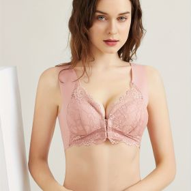 Super Soft & Comfortable Front Close Bra, Elegant Lace Wireless Push Up Bra, Mother's Day Gift, Women's Lingerie & Underwear (Color: PINK, size: M)